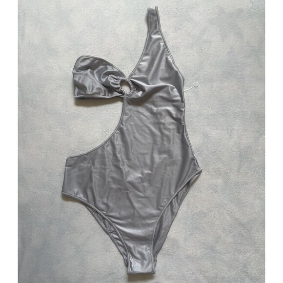 Oseree Glow One Shoulder Swimsuit In Silver SS Sm New W/O Tag - Picture 5 of 12